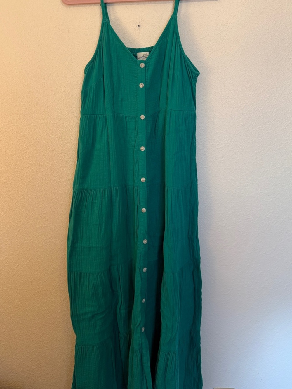 Teal Button-Front Midi Dress with Spaghetti Straps